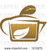 Vector Clip Art of Retro Brown Tea or Coffee Pot with a Leaf 7 by Vector Tradition SM