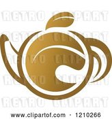 Vector Clip Art of Retro Brown Tea or Coffee Pot with a Leaf by Vector Tradition SM