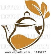 Vector Clip Art of Retro Brown Tea Pitcher with Leaves by Vector Tradition SM