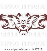 Vector Clip Art of Retro Brown Wolf Heads Facing Front and to the Sides by Patrimonio