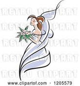 Vector Clip Art of Retro Brunette Bride with Pink Flowers by Vector Tradition SM