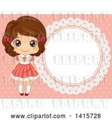 Vector Clip Art of Retro Brunette White Girl by a Round Frame on Pink by BNP Design Studio