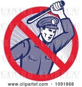 Vector Clip Art of Retro Brutal Police Officer and Prohibited Symbol by Patrimonio