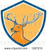 Vector Clip Art of Retro Buck Deer in a Blue White and Yellow Shield by Patrimonio