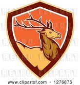 Vector Clip Art of Retro Buck Deer in a Brown Orange and White Shield by Patrimonio