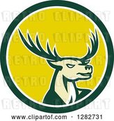 Vector Clip Art of Retro Buck Deer in a Green White and Yellow Circle by Patrimonio