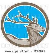 Vector Clip Art of Retro Buck Deer in a Taupe White and Blue Oval by Patrimonio