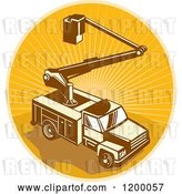 Vector Clip Art of Retro Bucket Truck over an Oval of Rays by Patrimonio