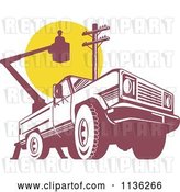 Vector Clip Art of Retro Bucket Truck with an Electrican and Pole by Patrimonio