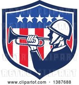 Vector Clip Art of Retro Bugler Soldier in an American Flag Shield by Patrimonio