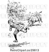 Vector Clip Art of Retro Bull Chasing a Boy by Prawny Vintage