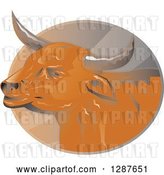 Vector Clip Art of Retro Bull Head in a Ray Oval by Patrimonio