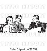 Vector Clip Art of Retro Business Man Discussing Plans with a Couple by BestVector