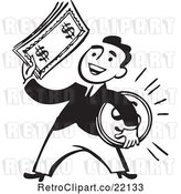Vector Clip Art of Retro Business Man Holding a Coin and Cash by BestVector