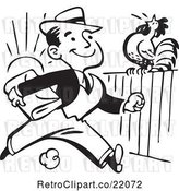 Vector Clip Art of Retro Business Man Passing a Rooster on a Fence by BestVector