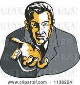 Vector Clip Art of Retro Business Man Reaching His Hand Outwards by Patrimonio