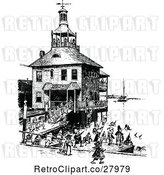 Vector Clip Art of Retro Busy River House by Prawny Vintage
