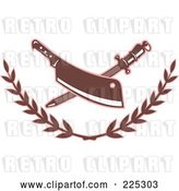Vector Clip Art of Retro Butcher Knife and Sharpener Logo with a Laurel by Patrimonio