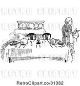 Vector Clip Art of Retro Butler Beside a Table by Prawny Vintage