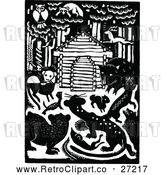 Vector Clip Art of Retro Cabin and Forest Creatures by Prawny Vintage