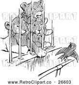 Vector Clip Art of Retro Caged Lion Cubs and a Bird by Prawny Vintage