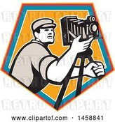 Vector Clip Art of Retro Camera Guy with a Tripod in a Crest by Patrimonio