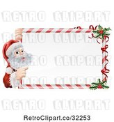 Vector Clip Art of Retro Candy Cane Christmas Sign with Santa and Holly by AtStockIllustration