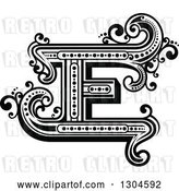 Vector Clip Art of Retro Capital Letter E with Flourishes by Vector Tradition SM