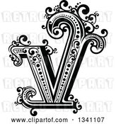 Vector Clip Art of Retro Capital Letter V with Flourishes by Vector Tradition SM