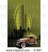 Vector Clip Art of Retro Car on a Green Urban Background by