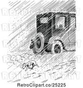 Vector Clip Art of Retro Car Passing a Homeless Dog in Rain or Snow by Prawny Vintage