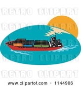 Vector Clip Art of Retro Cargo Carrier Ship with Containers 1 by Patrimonio