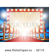 Vector Clip Art of Retro Carpet and Posts Leading to a Marquee Theater Sign by AtStockIllustration