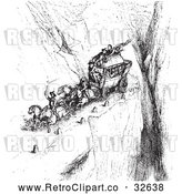 Vector Clip Art of Retro Carriage on a Cliff Road in Black and White by Picsburg