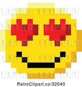 Vector Clip Art of Retro Cartoon 8 Bit Video Game Style Emoji Smiley Face with Heart Eyes by AtStockIllustration