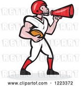 Vector Clip Art of Retro Cartoon American Football Player Holding a Ball and Using a Megaphone by Patrimonio