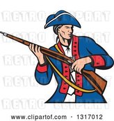 Vector Clip Art of Retro Cartoon American Patriot Militia Soldier Carrying a Musket Rifle by Patrimonio