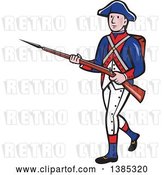Vector Clip Art of Retro Cartoon American Revolutionary Soldier Marching with a Rifle by Patrimonio