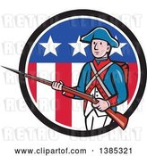 Vector Clip Art of Retro Cartoon American Revolutionary Soldier Marching with a Rifle in a Patriotic Circle by Patrimonio