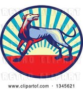 Vector Clip Art of Retro Cartoon Angry Greyhound Dog Growling in a Sunset Oval by Patrimonio
