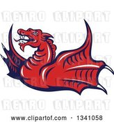 Vector Clip Art of Retro Cartoon Angry Red Dragon Flying by Patrimonio