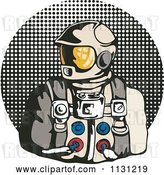 Vector Clip Art of Retro Cartoon Astronaut over a Halftone Circle by Patrimonio