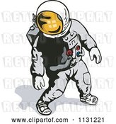 Vector Clip Art of Retro Cartoon Astronaut Walking in a Space Suit by Patrimonio
