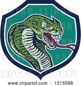 Vector Clip Art of Retro Cartoon Attacking Cobra Snake in a Blue White and Turquoise Shield by Patrimonio