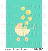 Vector Clip Art of Retro Cartoon Baby Stroller with Falling Coins by BNP Design Studio