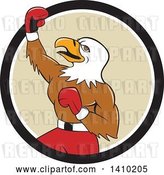 Vector Clip Art of Retro Cartoon Bald Eagle Guy Boxer Pumping His Fist in a Black White and Tan Circle by Patrimonio