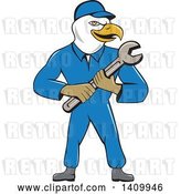 Vector Clip Art of Retro Cartoon Bald Eagle Mechanic Guy Holding a Spanner Wrench by Patrimonio