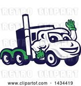 Vector Clip Art of Retro Cartoon Big Rig Truck Mascot Waving by Patrimonio