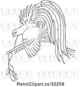 Vector Clip Art of Retro Cartoon Bird of Paradise on a Branch Line Drawing by Picsburg
