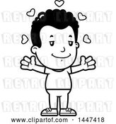 Vector Clip Art of Retro Cartoon Black Boy with Open Arms and Love Hearts by Cory Thoman